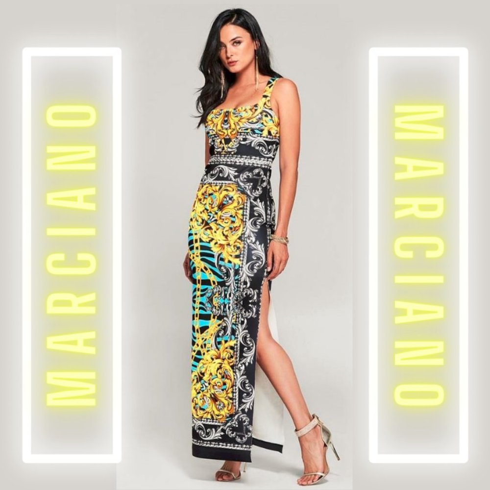 Elegant 😍 Marciano Maxi Scuba Dress w/ Versace print (size small)